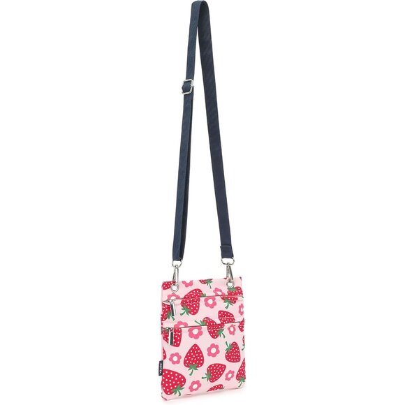Women's Crossbody Purse Strawberry Print Zipper Pocket Adjustable Strap - Picture 4 of 9